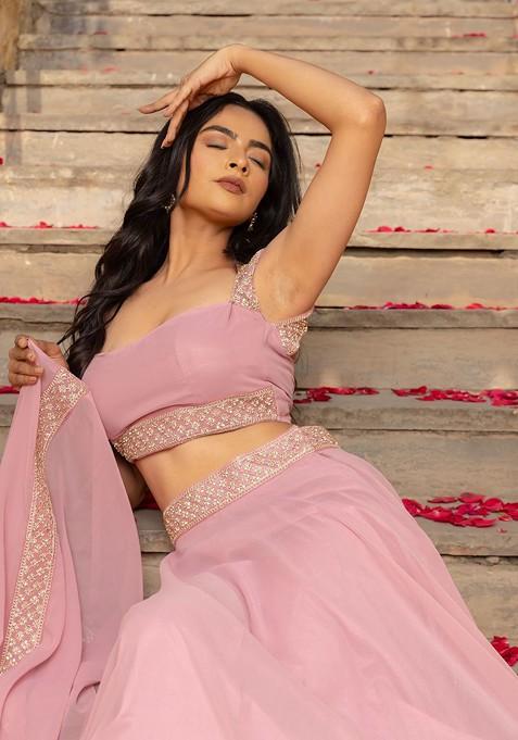 Pink Emboridered Blended Lehenga Choli