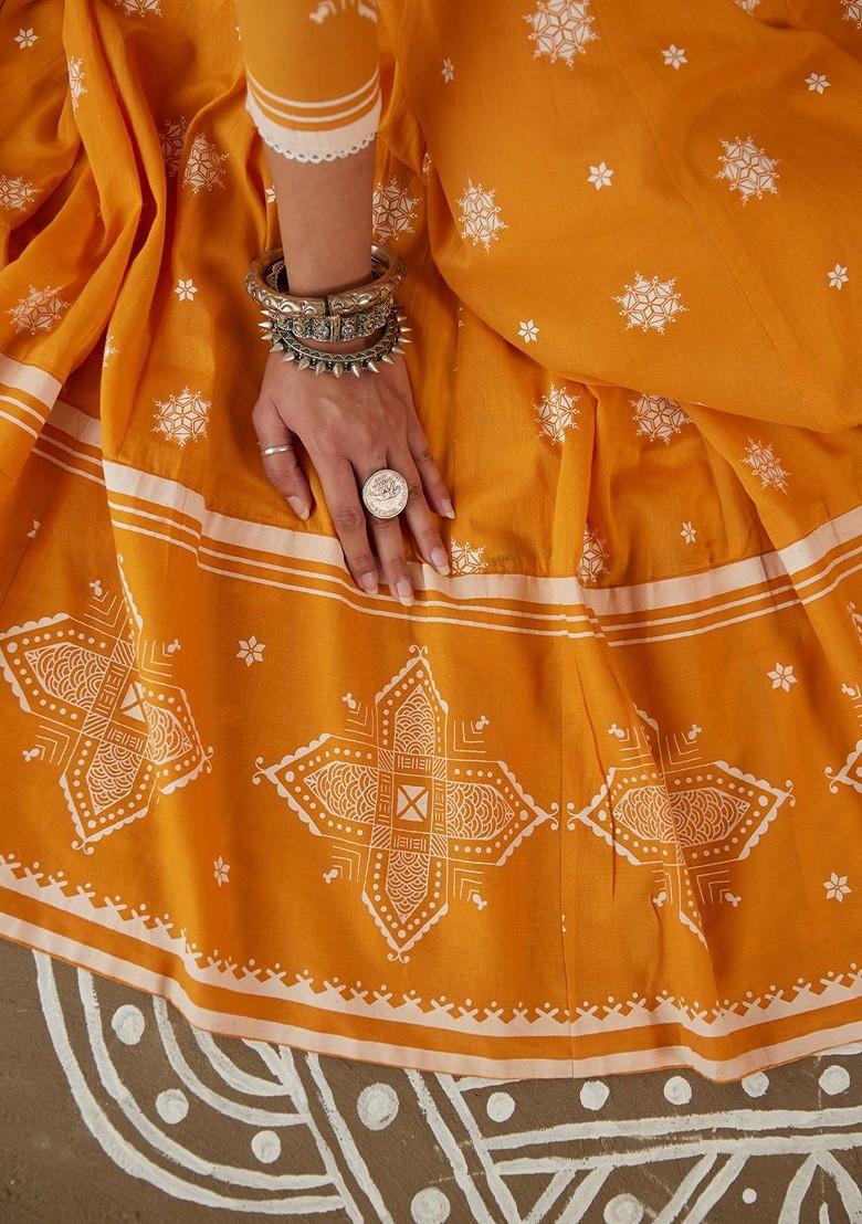 Yellow Printed Blended Lehenga Choli