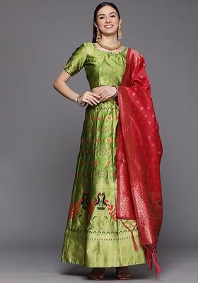 Green Emboridered Blended Lehenga Choli