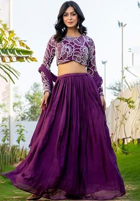 Burgundy Emboridered Blended Lehenga Choli