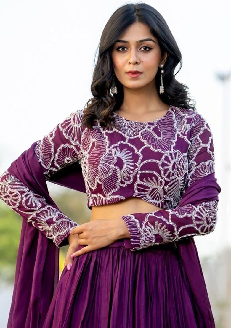 Burgundy Emboridered Blended Lehenga Choli