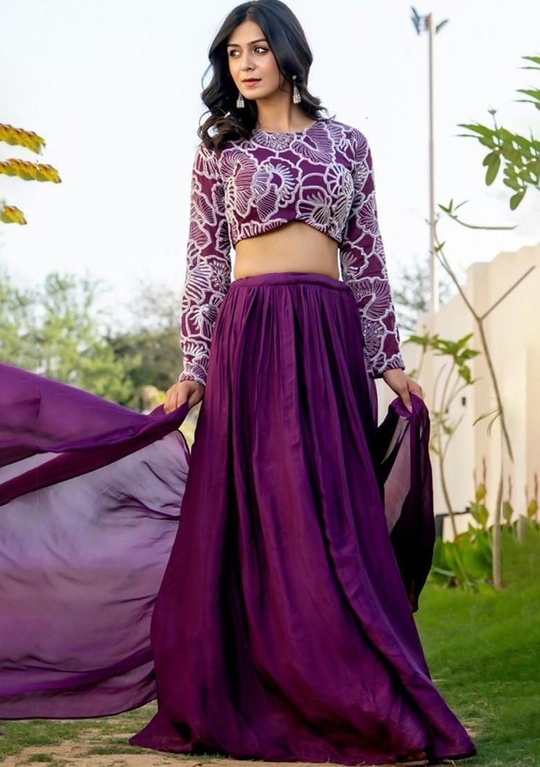 Burgundy Emboridered Blended Lehenga Choli