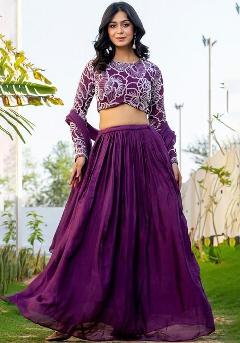Burgundy Emboridered Blended Lehenga Choli