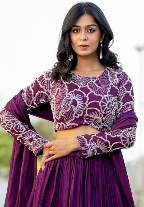 Burgundy Emboridered Blended Lehenga Choli