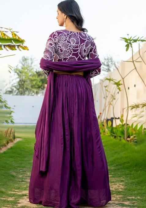 Burgundy Emboridered Blended Lehenga Choli