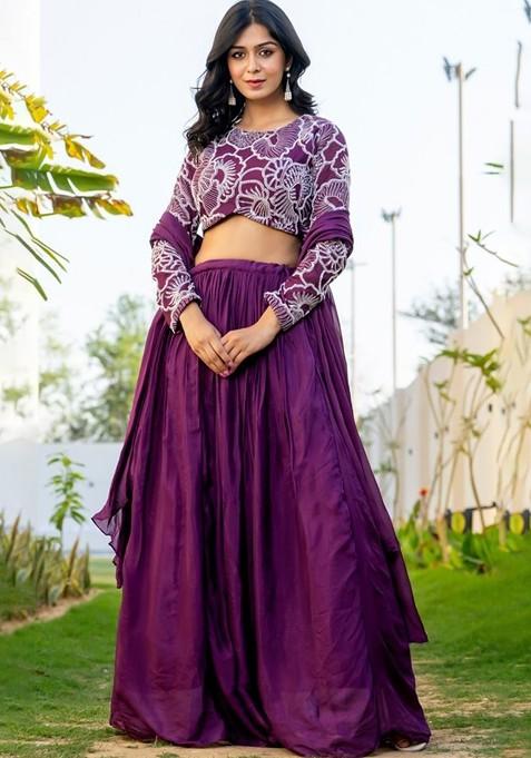 Burgundy Emboridered Blended Lehenga Choli