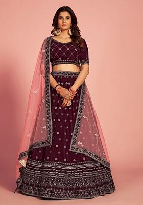 Burgundy Emboridered Blended Lehenga Choli