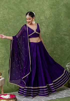 Purple Emboridered Blended Lehenga Choli