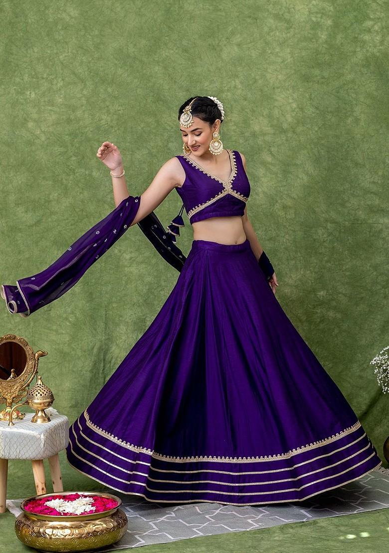 Purple Emboridered Blended Lehenga Choli - Indya