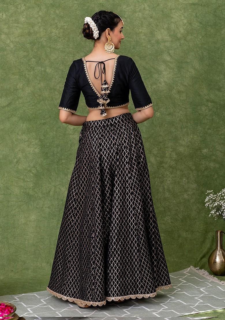 Black Emboridered Blended Lehenga Choli - Indya