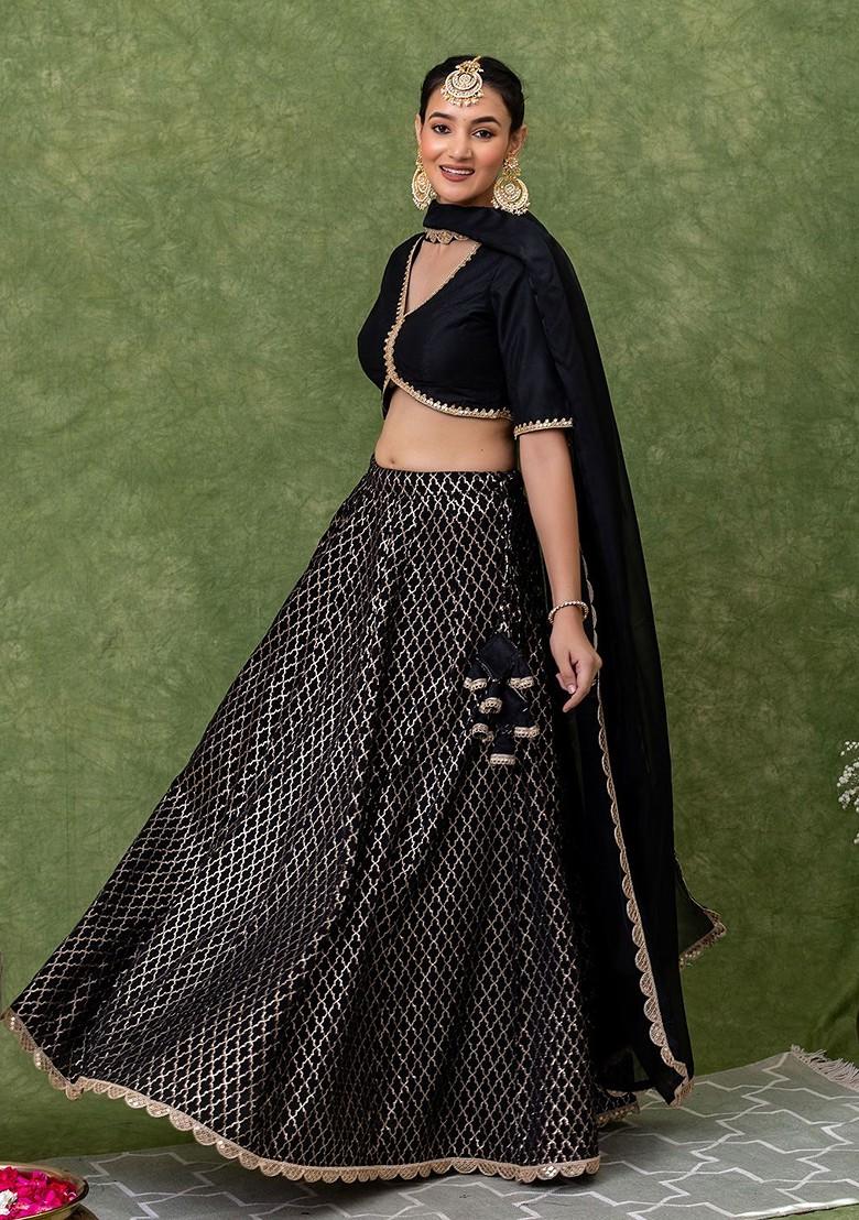 Black Emboridered Blended Lehenga Choli - Indya