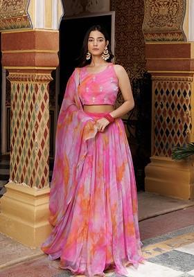 Pink Emboridered Blended Lehenga Choli