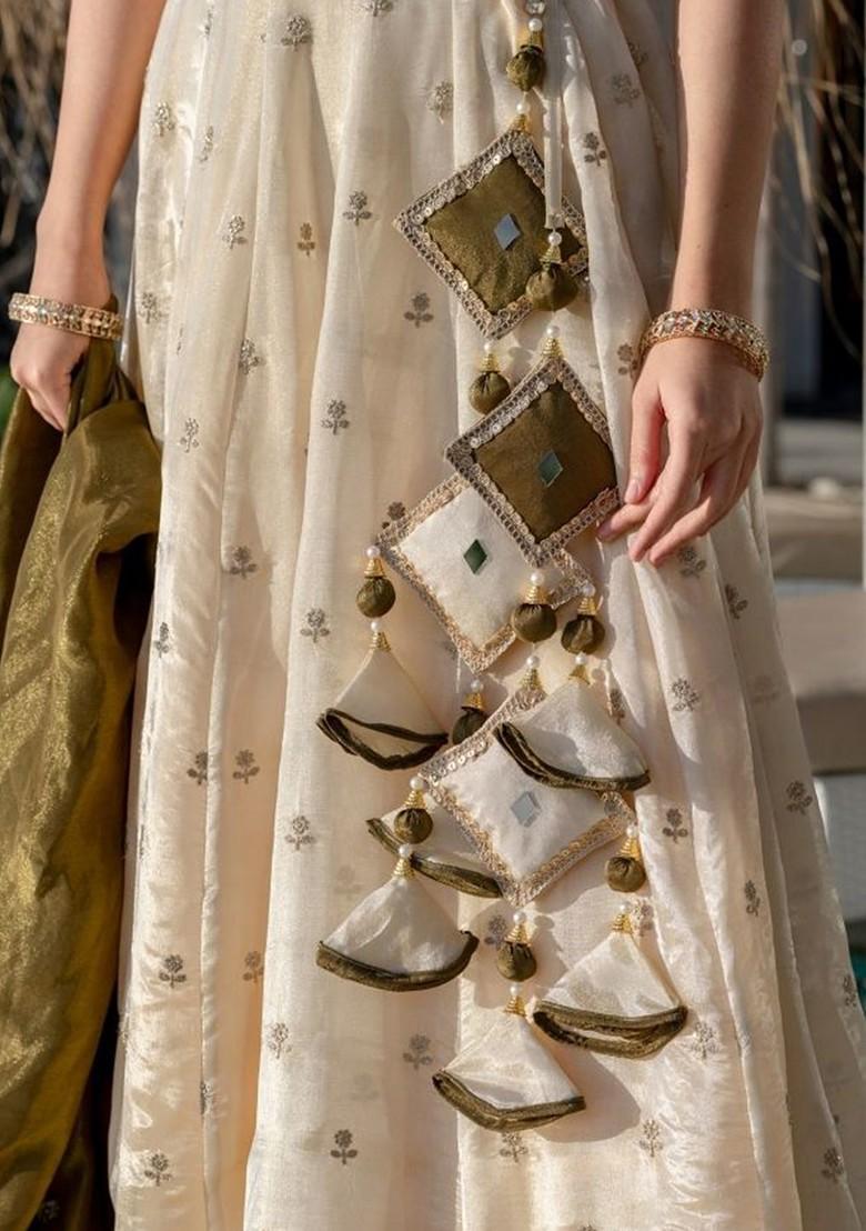 Beige Emboridered Blended Lehenga Choli - Indya