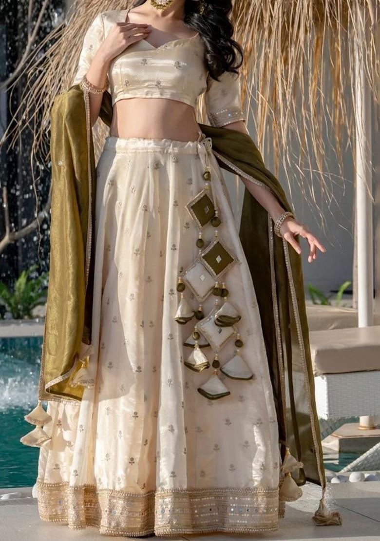 Beige Emboridered Blended Lehenga Choli - Indya