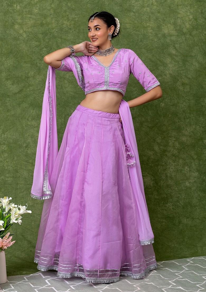 Lavender Emboridered Blended Lehenga Choli - Indya