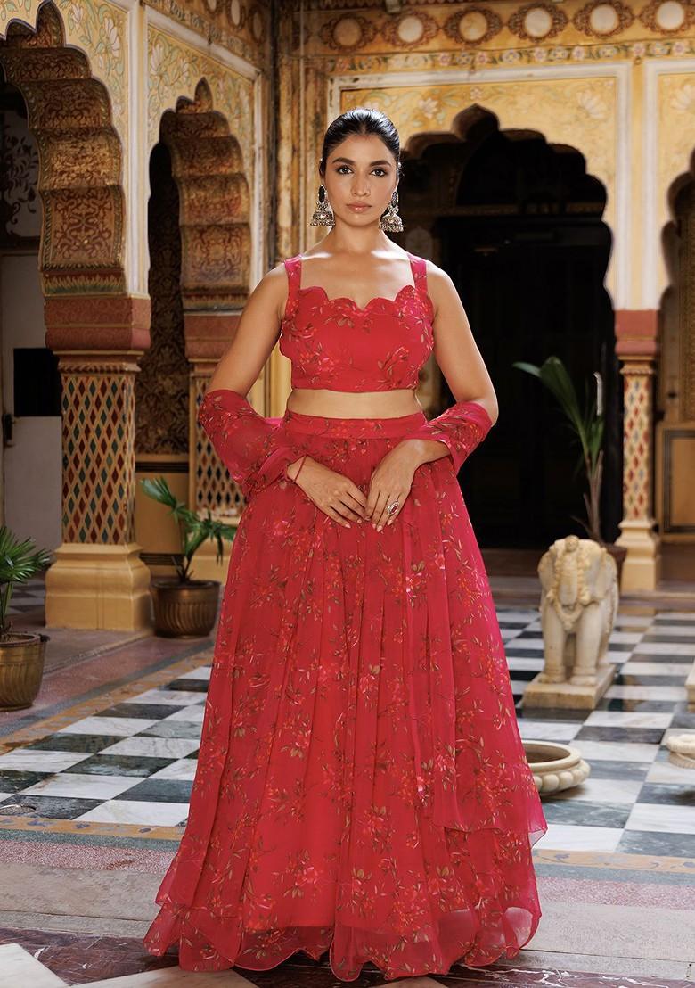 Pink Printed Blended Lehenga Choli