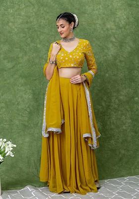 Yellow Emboridered Blended Lehenga Choli