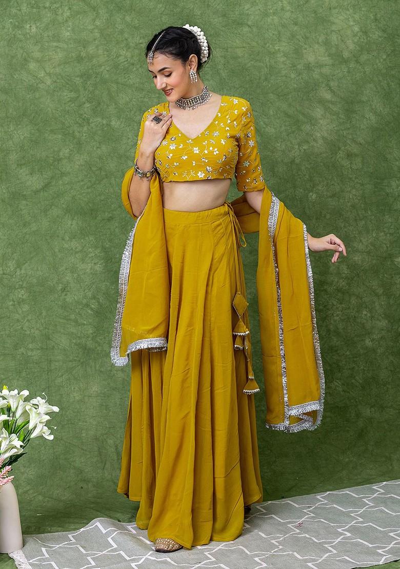Yellow Emboridered Blended Lehenga Choli - Indya
