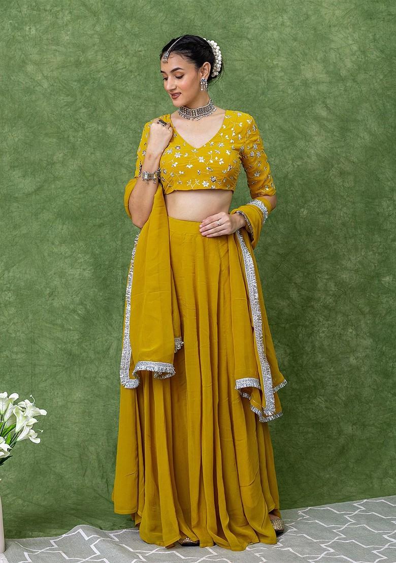 Yellow Emboridered Blended Lehenga Choli - Indya