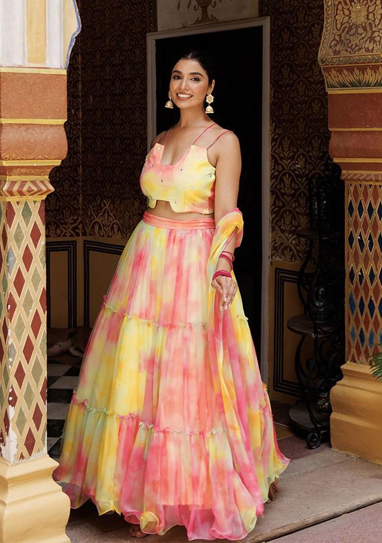 Pink Embellished Blended Lehenga Choli