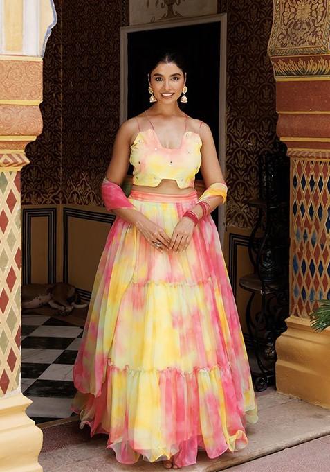 Pink Embellished Blended Lehenga Choli