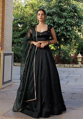 Green Emboridered Blended Lehenga Choli