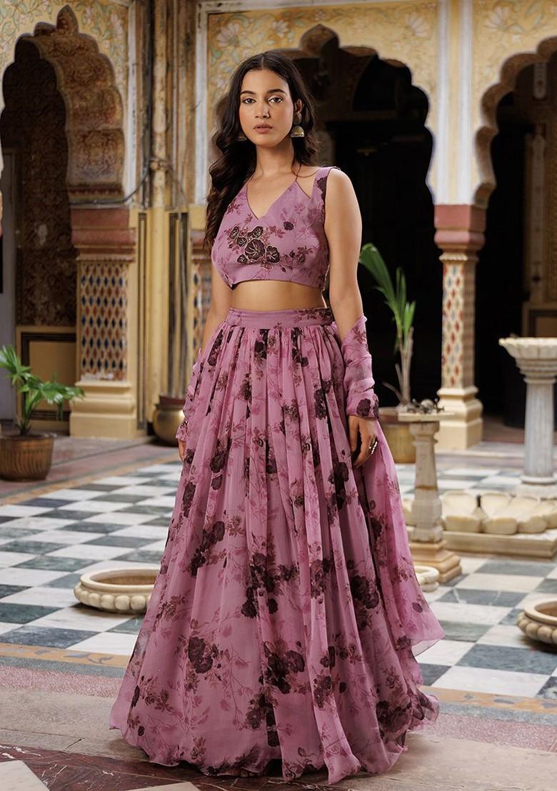 Mauve Printed Blended Lehenga Choli