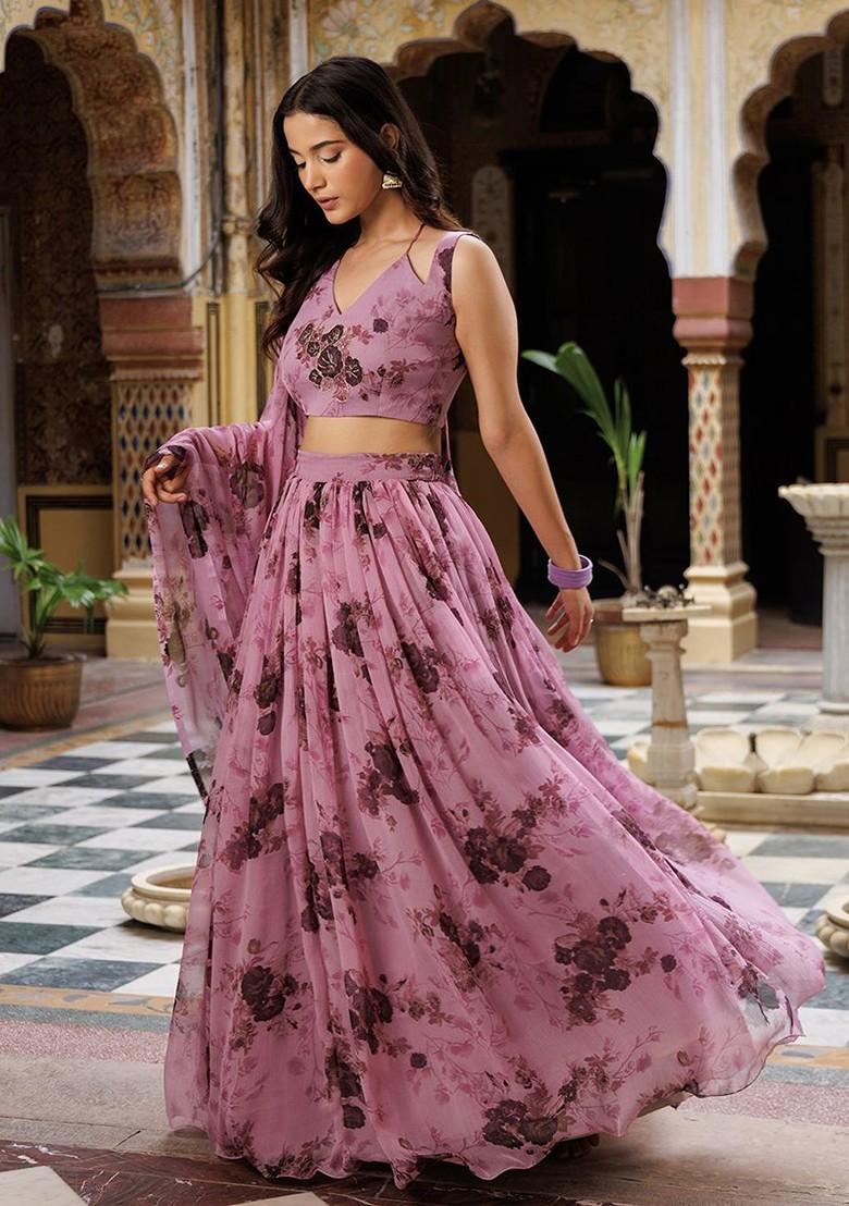 Mauve Printed Blended Lehenga Choli