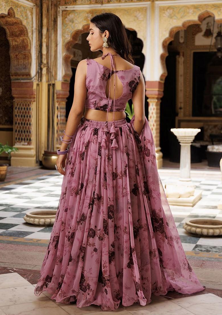 Mauve Printed Blended Lehenga Choli