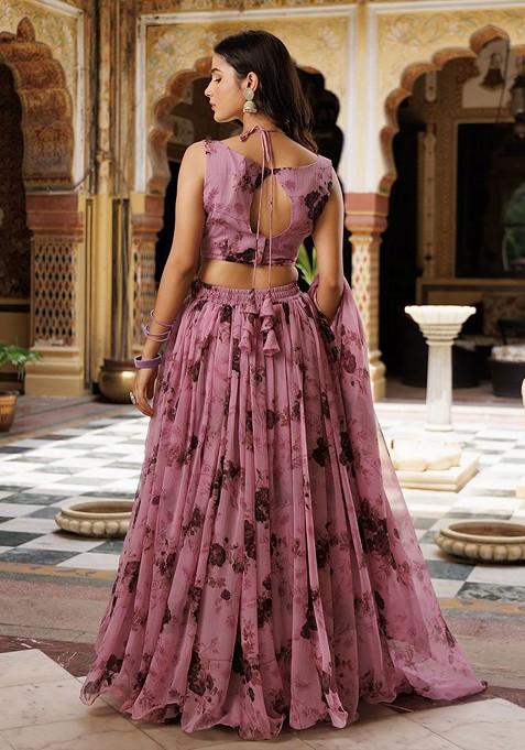 Mauve Printed Blended Lehenga Choli