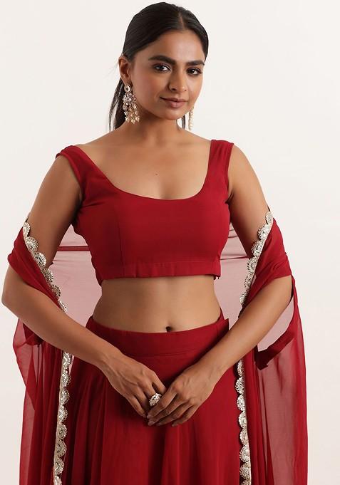 Maroon Emboridered Blended Lehenga Choli