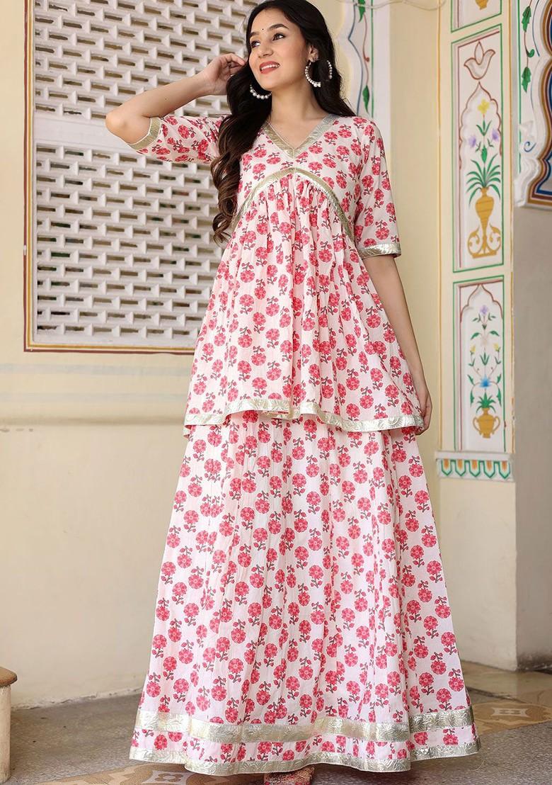 White Printed Blended Lehenga Choli