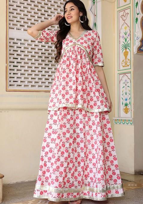 White Printed Blended Lehenga Choli