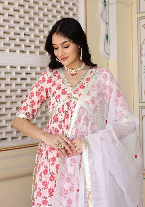 White Printed Blended Lehenga Choli