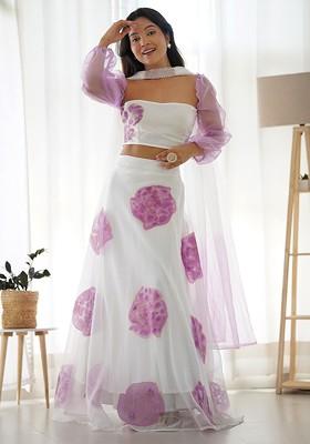 White Printed Blended Lehenga Choli