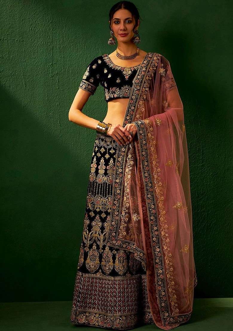 Blue Emboridered Blended Lehenga Choli - Indya