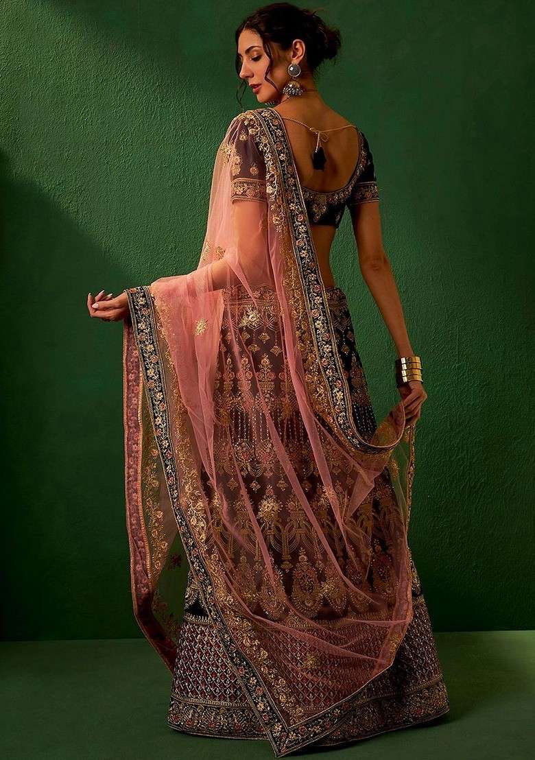 Blue Emboridered Blended Lehenga Choli - Indya