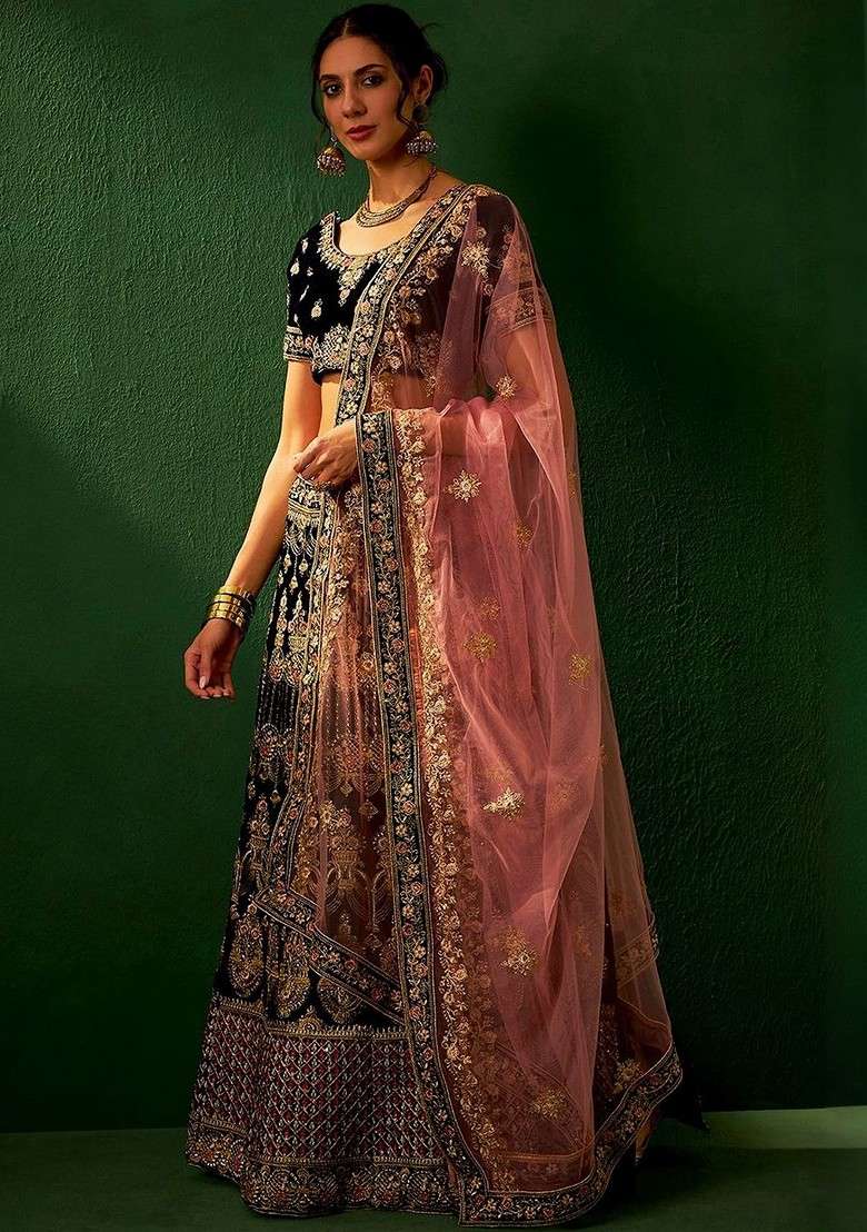 Blue Emboridered Blended Lehenga Choli - Indya