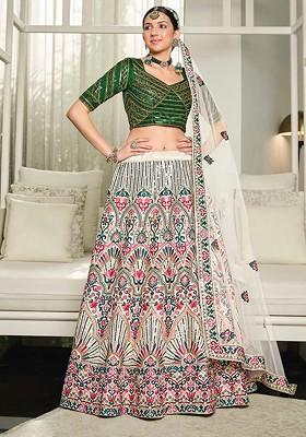 White Emboridered Blended Lehenga Choli
