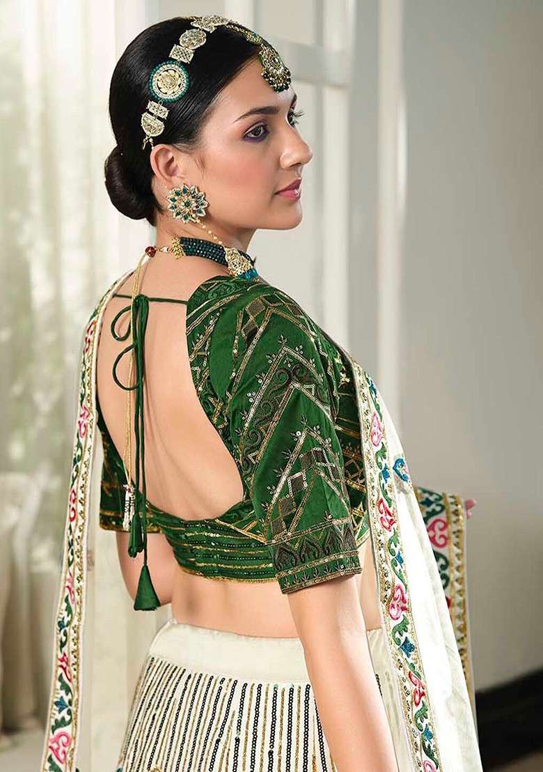 White Emboridered Blended Lehenga Choli - Indya