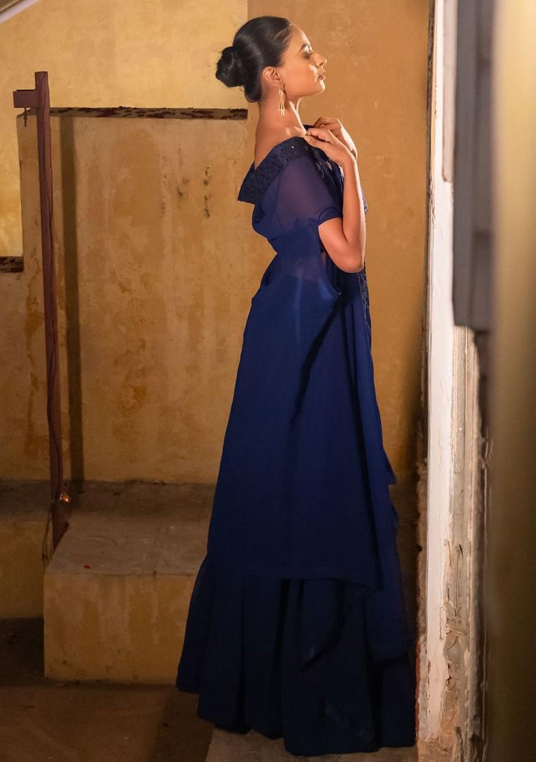 Blue Emboridered Blended Lehenga Choli - Indya