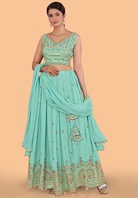Sea Green Emboridered Blended Lehenga Choli
