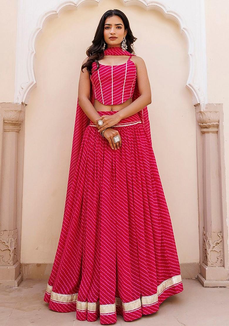 Pink Printed Blended Lehenga Choli - Indya