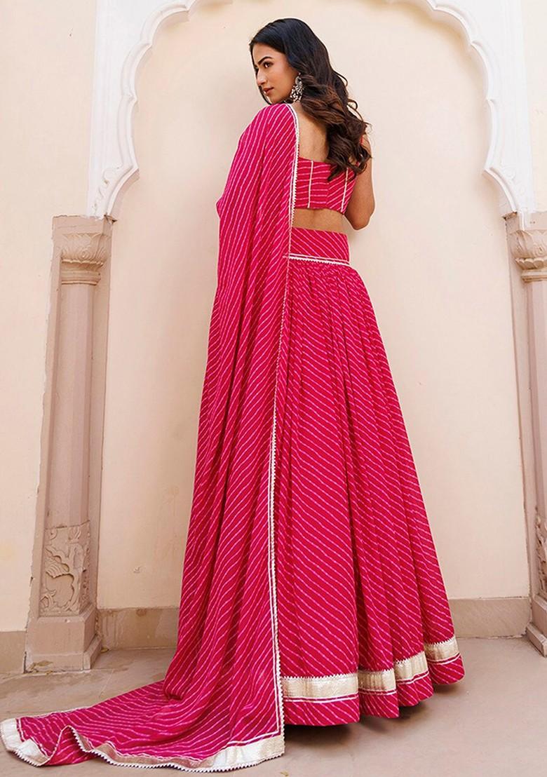 Pink Printed Blended Lehenga Choli - Indya