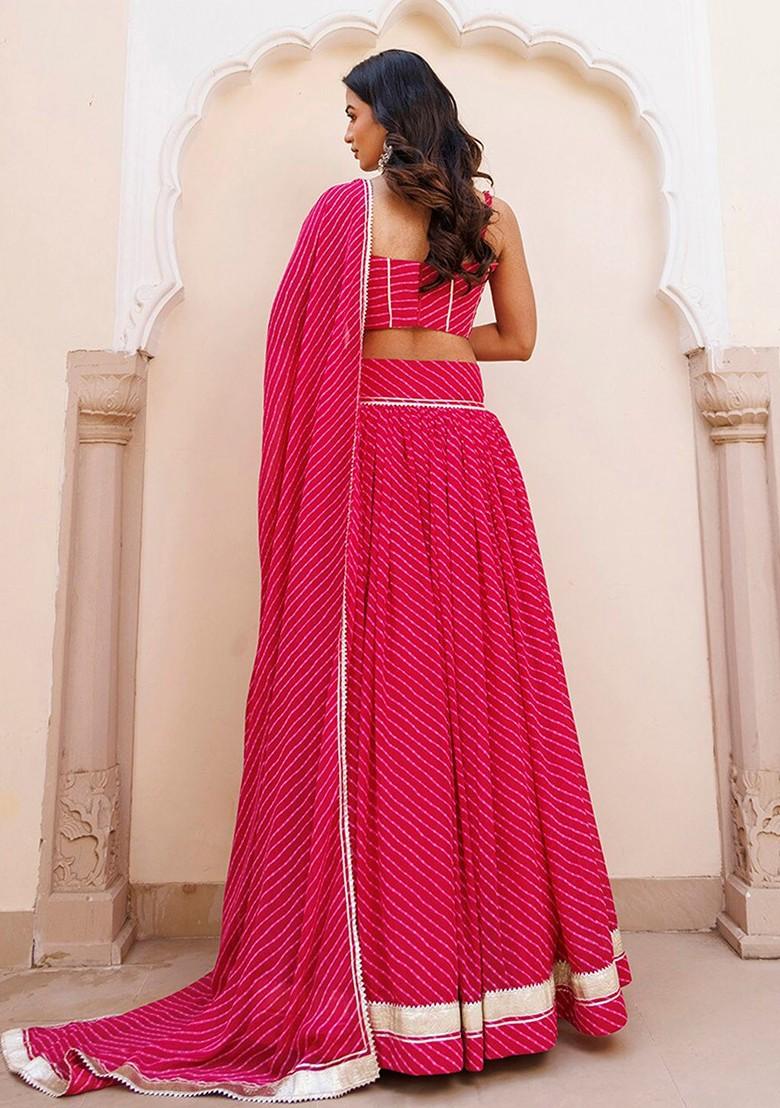 Pink Printed Blended Lehenga Choli