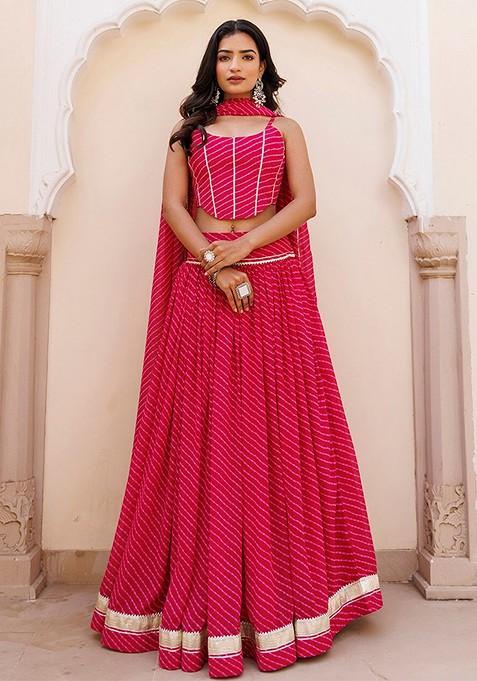 Pink Printed Blended Lehenga Choli