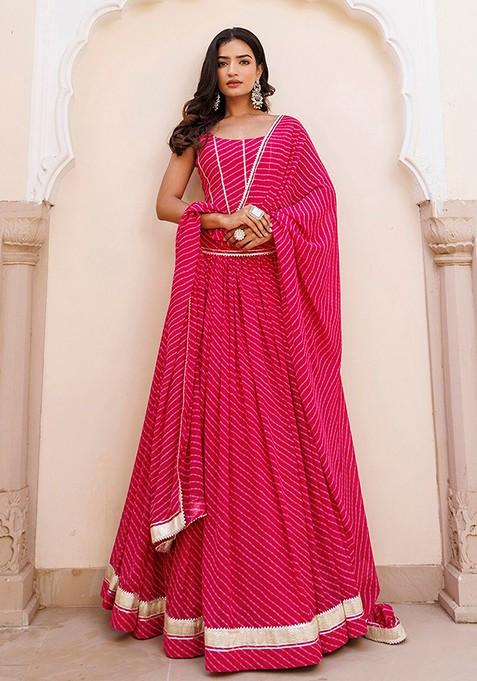 Pink Printed Blended Lehenga Choli