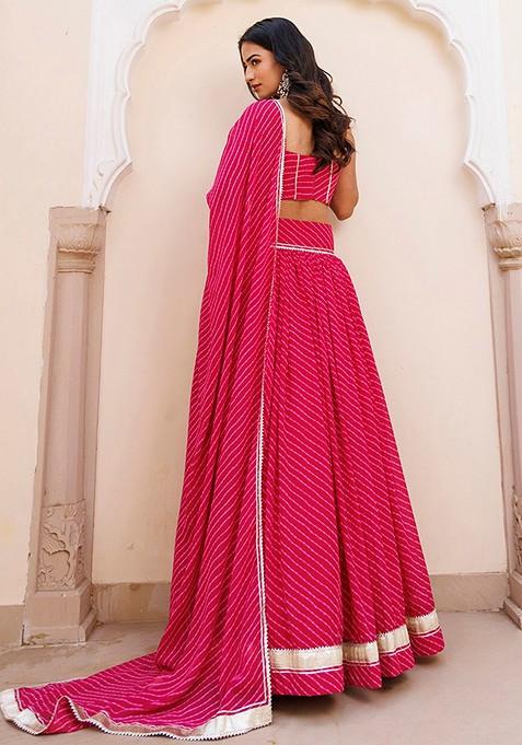 Pink Printed Blended Lehenga Choli