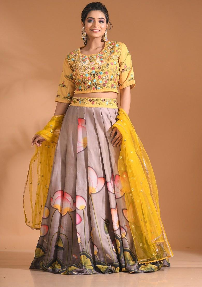 Beige Emboridered Blended Lehenga Choli - Indya