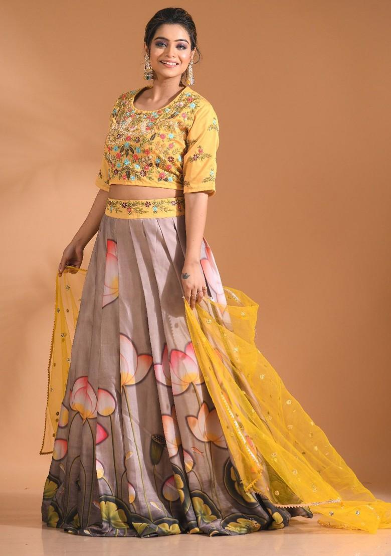 Beige Emboridered Blended Lehenga Choli - Indya